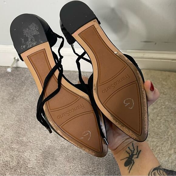 FRANCO SARTO Black Leather Pointed Toe Tie Ankle Flat Shoes Size 6.5 - Picture 4 of 7